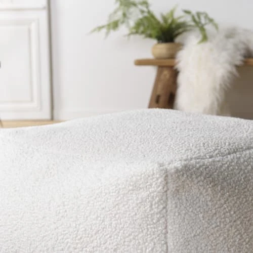 MACABANE Poufs Pouf Carré 53x53cm Tissu Bouclette Blanc 5 MACABANE Poufs Pouf Carré 53x53cm Tissu Bouclette Blanc – Image 5