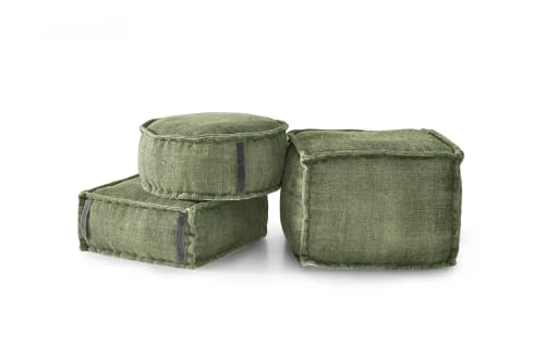 RNT By Really Nice Things Poufs Pouf Carré En Coton Revêtu Effet Lavé Vert. 3 RNT By Really Nice Things Poufs Pouf Carré En Coton Revêtu Effet Lavé Vert. – Image 3