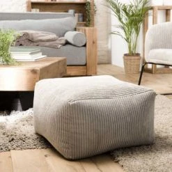 MACABANE Poufs Pouf Carré En Tissu Velours Cotelé Gris Perle -Fauteuils, poufs et repose-pieds Soldes pouf carre en tissu velours cotele gris perle 2