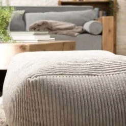 MACABANE Poufs Pouf Carré En Tissu Velours Cotelé Gris Perle -Fauteuils, poufs et repose-pieds Soldes pouf carre en tissu velours cotele gris perle 3