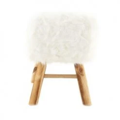 Grenier Alpin Poufs Pouf Carré Fourrure Synthétique Blanche Et Pin -Fauteuils, poufs et repose-pieds Soldes pouf carre fourrure synthetique blanche et pin 2