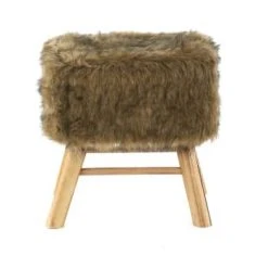 Grenier Alpin Poufs Pouf Carré Fourrure Synthétique Blanche Et Pin -Fauteuils, poufs et repose-pieds Soldes pouf carre fourrure synthetique marron et pin