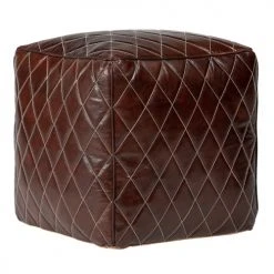 WOMO-DESIGN Poufs Pouf Carré, Marron, 40x40x40 Cm, En Cuir