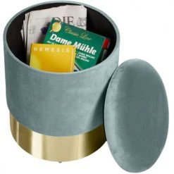 Tectake Poufs Pouf Coffre De Rangement Aspect Velours SARINA Effet Turquoise -Fauteuils, poufs et repose-pieds Soldes pouf coffre de rangement aspect velours sarina effet turquoise 2