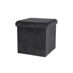 Urban Living Poufs Pouf Coffre De Rangement Velours Noir - 37.5x37.5x37.5cm