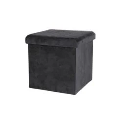 Urban Living Poufs Pouf Coffre De Rangement Velours Noir - 37.5x37.5x37.5cm -Fauteuils, poufs et repose-pieds Soldes pouf coffre de rangement velours noir 37 5x37 5x37 5cm 3