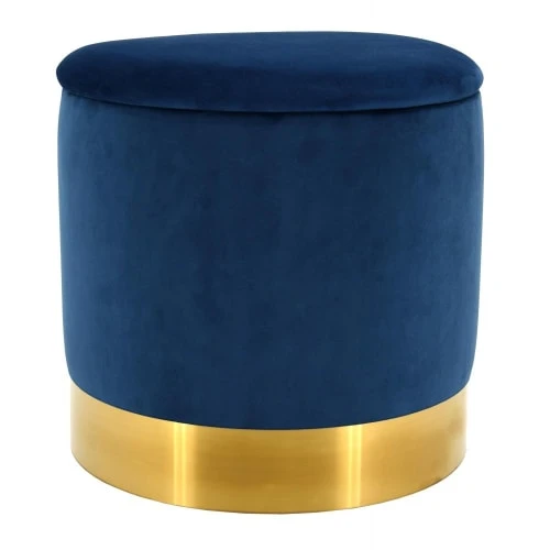 Aubry Gaspard Poufs Pouf Coffre En Velours Et Métal Bleu/or 1 Aubry Gaspard Poufs Pouf Coffre En Velours Et Métal Bleu/or