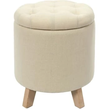 The Home Deco Factory Poufs Pouf Coffre Rond Pieds En Bois Eleonor Gris 5 The Home Deco Factory Poufs Pouf Coffre Rond Pieds En Bois Eleonor Gris – Image 5