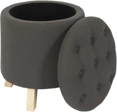 The Home Deco Factory Poufs Pouf Coffre Rond Pieds En Bois Eleonor Gris 2 The Home Deco Factory Poufs Pouf Coffre Rond Pieds En Bois Eleonor Gris – Image 2