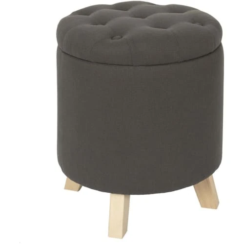 The Home Deco Factory Poufs Pouf Coffre Rond Pieds En Bois Eleonor Gris 4 The Home Deco Factory Poufs Pouf Coffre Rond Pieds En Bois Eleonor Gris – Image 4