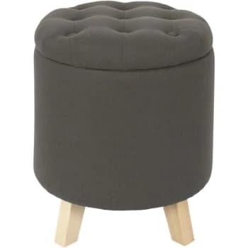 The Home Deco Factory Poufs Pouf Coffre Rond Pieds En Bois Eleonor Gris 6 The Home Deco Factory Poufs Pouf Coffre Rond Pieds En Bois Eleonor Gris – Image 6