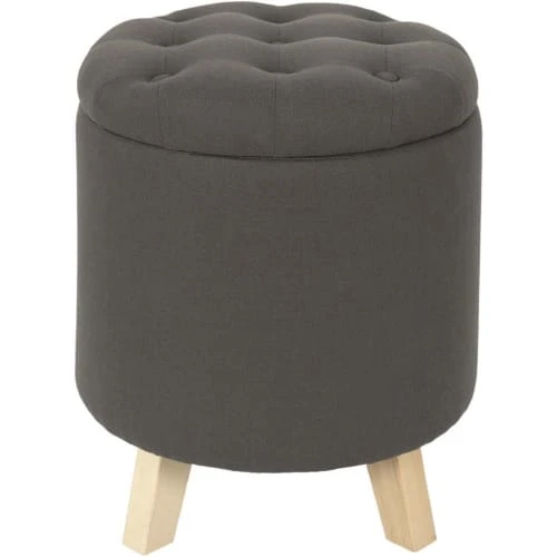 The Home Deco Factory Poufs Pouf Coffre Rond Pieds En Bois Eleonor Gris 1 The Home Deco Factory Poufs Pouf Coffre Rond Pieds En Bois Eleonor Gris