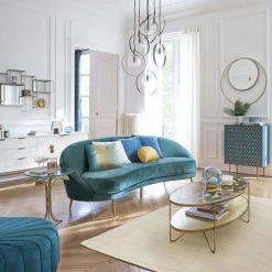 Maisons Du Monde Poufs Pouf Coquillage En Velours Bleu Et Pin -Fauteuils, poufs et repose-pieds Soldes pouf coquillage en velours bleu et pin 1000 9 27 190800 9