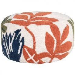 Fauteuils, poufs et repose-pieds Soldes 14 Maisons Du Monde Poufs Pouf En Coton Motif Végétal Blanc, Bleu, Vert Et Orange
