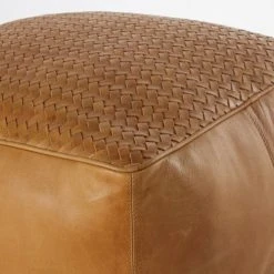 Maisons Du Monde Poufs Pouf En Cuir De Buffle Camel Tressé -Fauteuils, poufs et repose-pieds Soldes pouf en cuir de buffle camel tresse 1000 4 12 202593 3