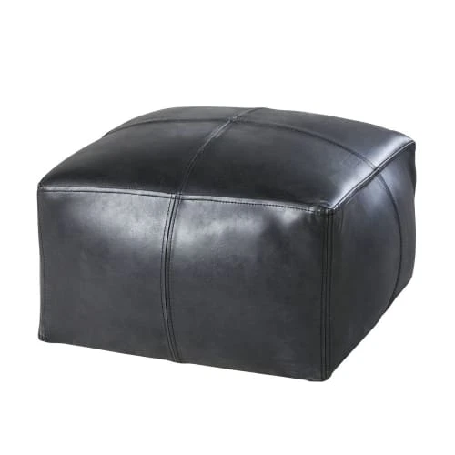Maisons Du Monde Poufs Pouf En Cuir De Buffle Noir 2 Maisons Du Monde Poufs Pouf En Cuir De Buffle Noir – Image 2