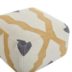 Beliani Poufs Pouf En Laine Beige Et Jaune 56 X 56 Cm -Fauteuils, poufs et repose-pieds Soldes pouf en laine beige et jaune 56 x 56 cm 2