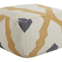 Beliani Poufs Pouf En Laine Beige Et Jaune 56 X 56 Cm