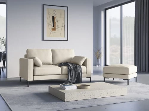 Micadoni Home Poufs Pouf En Tissu Structuré Beige Clair 2 Micadoni Home Poufs Pouf En Tissu Structuré Beige Clair – Image 2