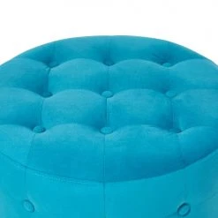 Beliani Poufs Pouf En Velours Bleu Ciel ⌀ 55 Cm -Fauteuils, poufs et repose-pieds Soldes pouf en velours bleu ciel 55 cm 2