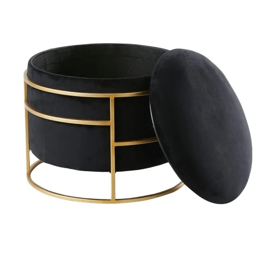 Maisons Du Monde Poufs Pouf En Velours Noir Et Métal Doré 2 Maisons Du Monde Poufs Pouf En Velours Noir Et Métal Doré – Image 2