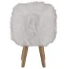 Grenier Alpin Poufs Pouf Fourrure Synthétique Blanche Et Hévéa