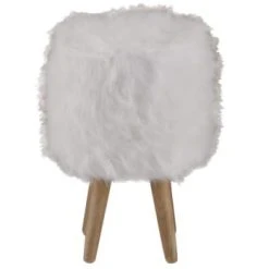 Grenier Alpin Poufs Pouf Fourrure Synthétique Blanche Et Hévéa -Fauteuils, poufs et repose-pieds Soldes pouf fourrure synthetique blanche et hevea 2