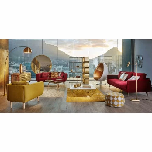 Maisons Du Monde Poufs Pouf Jacquard De Velours Moutarde Et Beige 5 Maisons Du Monde Poufs Pouf Jacquard De Velours Moutarde Et Beige – Image 5