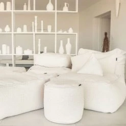 MX HOME Poufs Pouf Ottoman En Bouclette Blanc Crème -Fauteuils, poufs et repose-pieds Soldes pouf ottoman en bouclette blanc creme 4