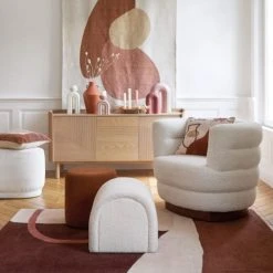 Maisons Du Monde Poufs Pouf Ovale En Bouclettes Blanches Et Pin -Fauteuils, poufs et repose-pieds Soldes pouf ovale en bouclettes blanches et pin 1000 14 4 218821 4