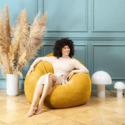 Sitting Point Poufs Pouf Poire XXL D'intérieur Fourrure Douce Moutarde 80x130cm -Fauteuils, poufs et repose-pieds Soldes pouf poire xxl d interieur fourrure douce moutarde 80x130cm 3