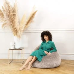 Sitting Point Poufs Pouf Poire XXL Fausse Fourrure Douce à Relief Taupe 80x130cm -Fauteuils, poufs et repose-pieds Soldes pouf poire xxl fausse fourrure douce a relief taupe 80x130cm 4