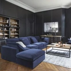 Maisons Du Monde Assises Pouf Pour Canapé Modulable En Velours Bleu Nuit -Fauteuils, poufs et repose-pieds Soldes pouf pour canape modulable en velours bleu nuit 1000 9 30 175551 7