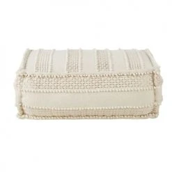 Maisons Du Monde Poufs Pouf Rectangulaire En Coton Blanc Avec Broderies Et Franges