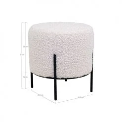 House Nordic Poufs Pouf Rond En Tissu Bouclette Et Métal D35,5cm Blanc -Fauteuils, poufs et repose-pieds Soldes pouf rond en tissu bouclette et metal d35 5cm blanc 3