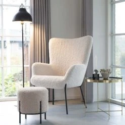 House Nordic Poufs Pouf Rond En Tissu Bouclette Et Métal D35,5cm Blanc -Fauteuils, poufs et repose-pieds Soldes pouf rond en tissu bouclette et metal d35 5cm blanc 4