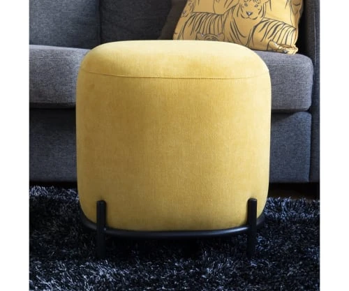 Meubles & Design Poufs Pouf Rond En Tissu Pieds Métal Jaune 6 Meubles & Design Poufs Pouf Rond En Tissu Pieds Métal Jaune – Image 6