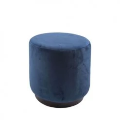 Leitmotiv Poufs Pouf Rond En Velours Bleu Denim