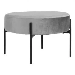 Meubles & Design Poufs Pouf Rond En Velours Gris Et Pieds Noirs -Fauteuils, poufs et repose-pieds Soldes pouf rond en velours gris et pieds noirs 1