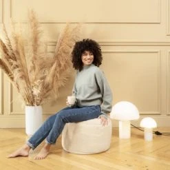 Sitting Point Poufs Pouf Rond Fausse Fourrure Douce Taupe Beige 50x30cm -Fauteuils, poufs et repose-pieds Soldes pouf rond fausse fourrure douce taupe beige 50x30cm 2