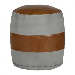 WOMO-DESIGN Poufs Pouf Rond, Gris/marron, Ø 43x47 Cm, En Cuir -Fauteuils, poufs et repose-pieds Soldes pouf rond gris marron oe 43x47 cm en cuir 4