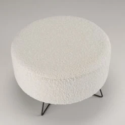 MACABANE Poufs Pouf Rond Tissu Bouclette Blanc Pieds Croisés Métal Noir -Fauteuils, poufs et repose-pieds Soldes pouf rond tissu bouclette blanc pieds croises metal noir 5
