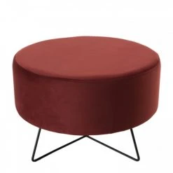 MACABANE Poufs Pouf Rond Tissu Velours Bordeaux Pieds Métal -Fauteuils, poufs et repose-pieds Soldes pouf rond tissu velours bordeaux pieds metal 3