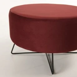MACABANE Poufs Pouf Rond Tissu Velours Bordeaux Pieds Métal -Fauteuils, poufs et repose-pieds Soldes pouf rond tissu velours bordeaux pieds metal 4