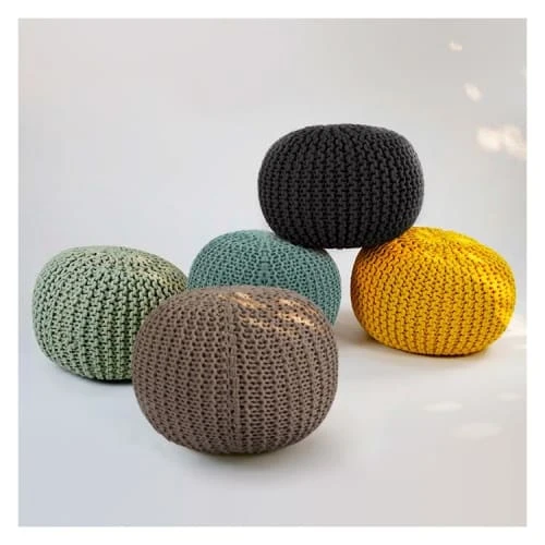 Rendez Vous Déco Poufs Pouf Tricot Rond En Coton Vert Clair 2 Rendez Vous Déco Poufs Pouf Tricot Rond En Coton Vert Clair – Image 2