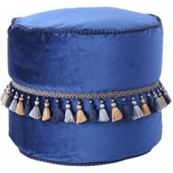 ReCollection Poufs Pouf Velours Bleu H38cm -Fauteuils, poufs et repose-pieds Soldes pouf velours bleu h38cm 3