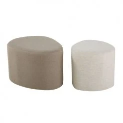 Maisons Du Monde Poufs Gris Clair Et Blanc (x2)
