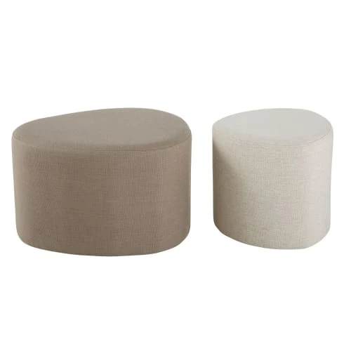 Maisons Du Monde Poufs Gris Clair Et Blanc (x2) 3 Maisons Du Monde Poufs Gris Clair Et Blanc (x2) – Image 3