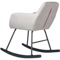 ATHM DESIGN Fauteuils Rocking Chair Assise Tissu Gris Clair Pieds Métal Noir -Fauteuils, poufs et repose-pieds Soldes rocking chair assise tissu gris clair pieds metal noir 2