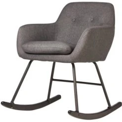 ATHM DESIGN Fauteuils Rocking Chair Assise Tissu Gris Clair Pieds Métal Noir -Fauteuils, poufs et repose-pieds Soldes rocking chair assise tissu gris pieds metal noir